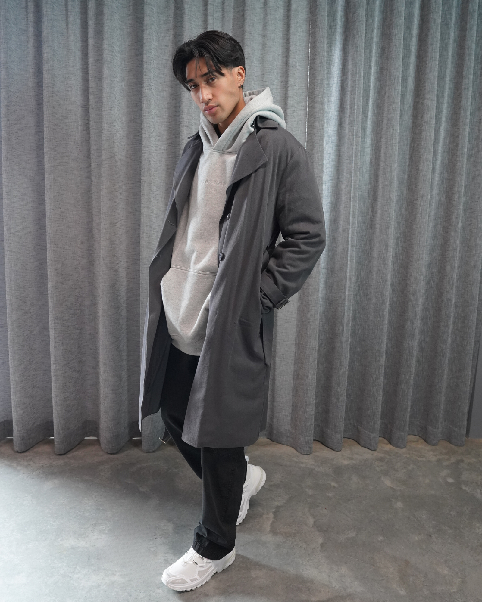 Mens Grey Heavy Fleece Hoodie