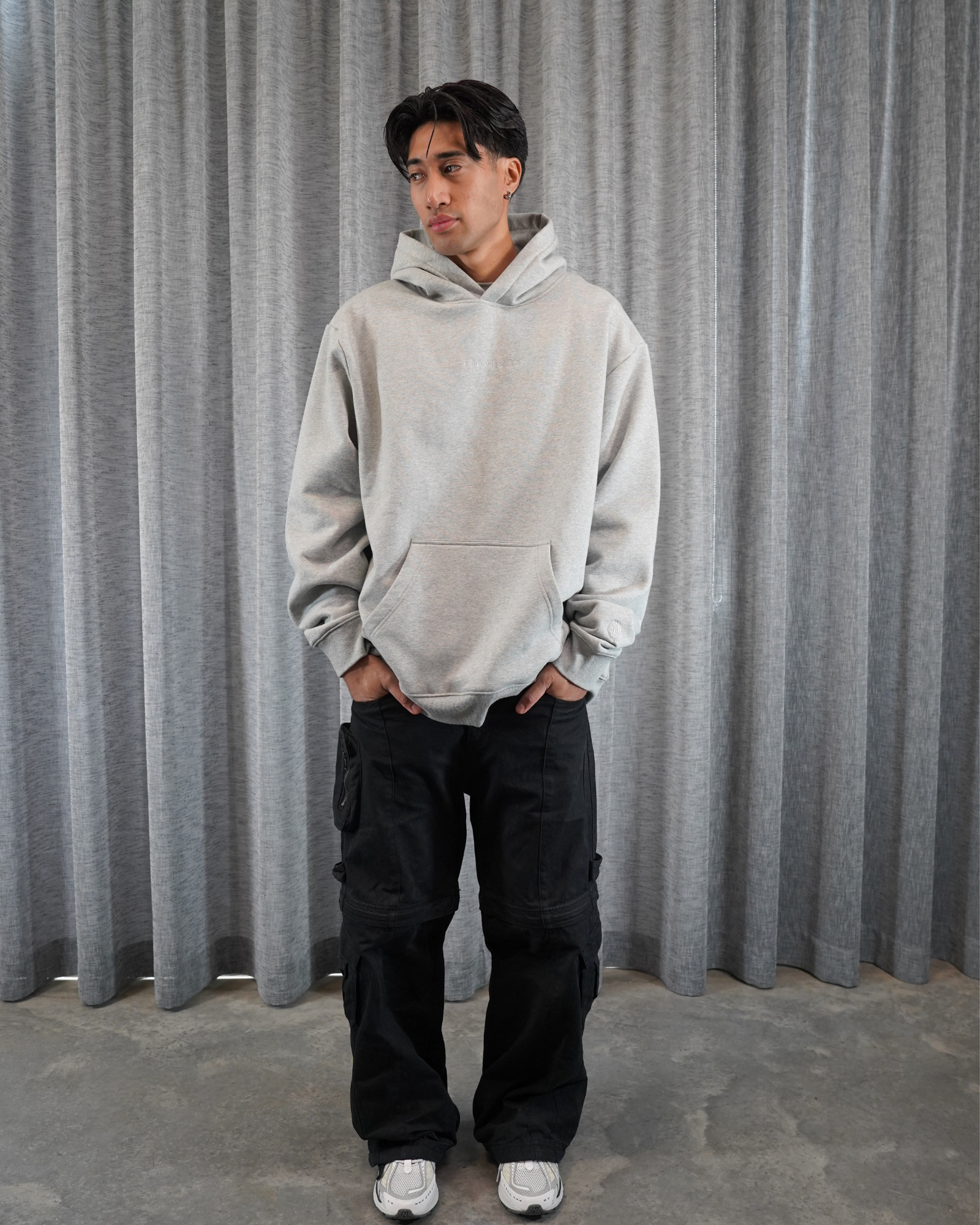 Mens Grey Heavy Fleece Hoodie