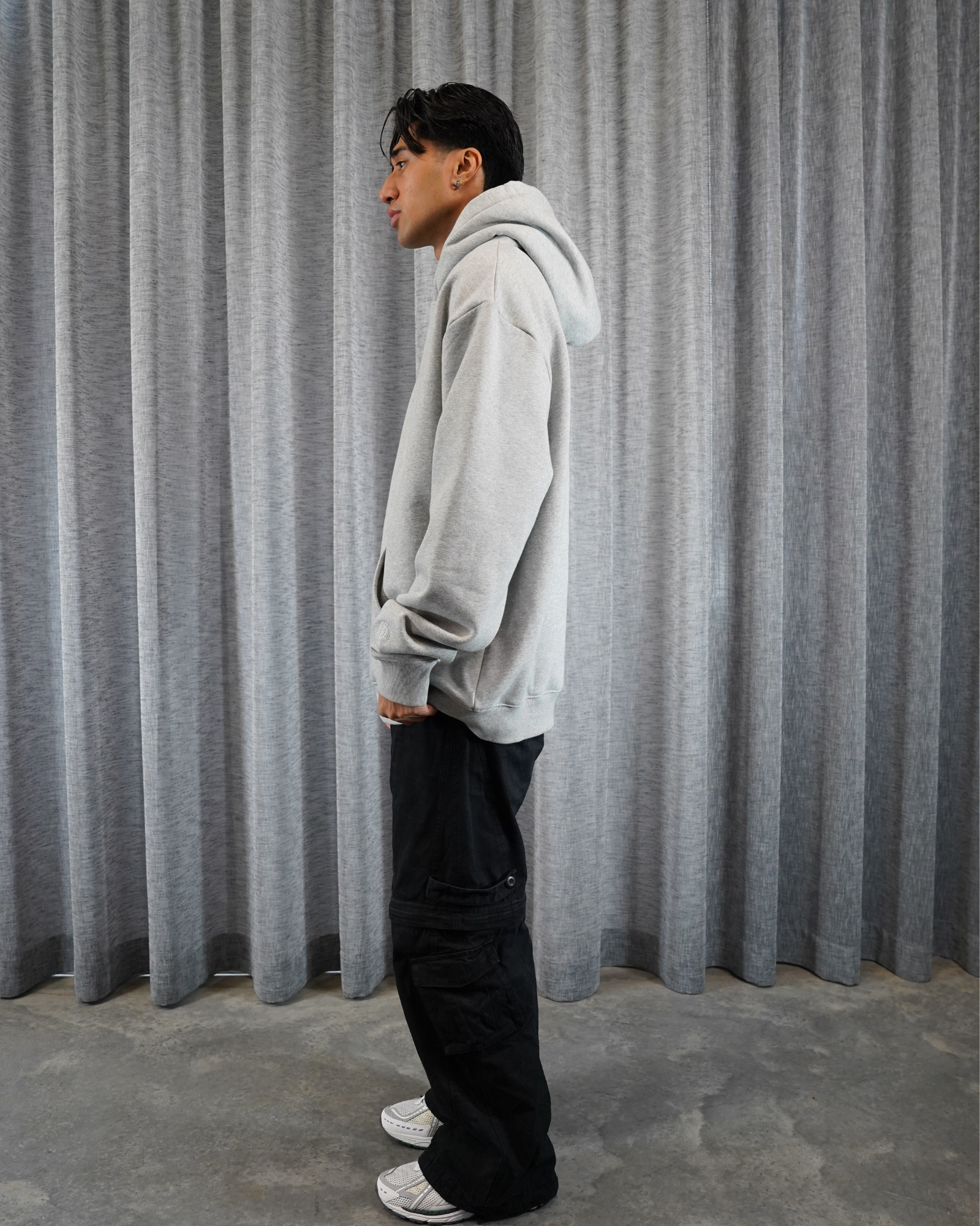 Mens Grey Heavy Fleece Hoodie