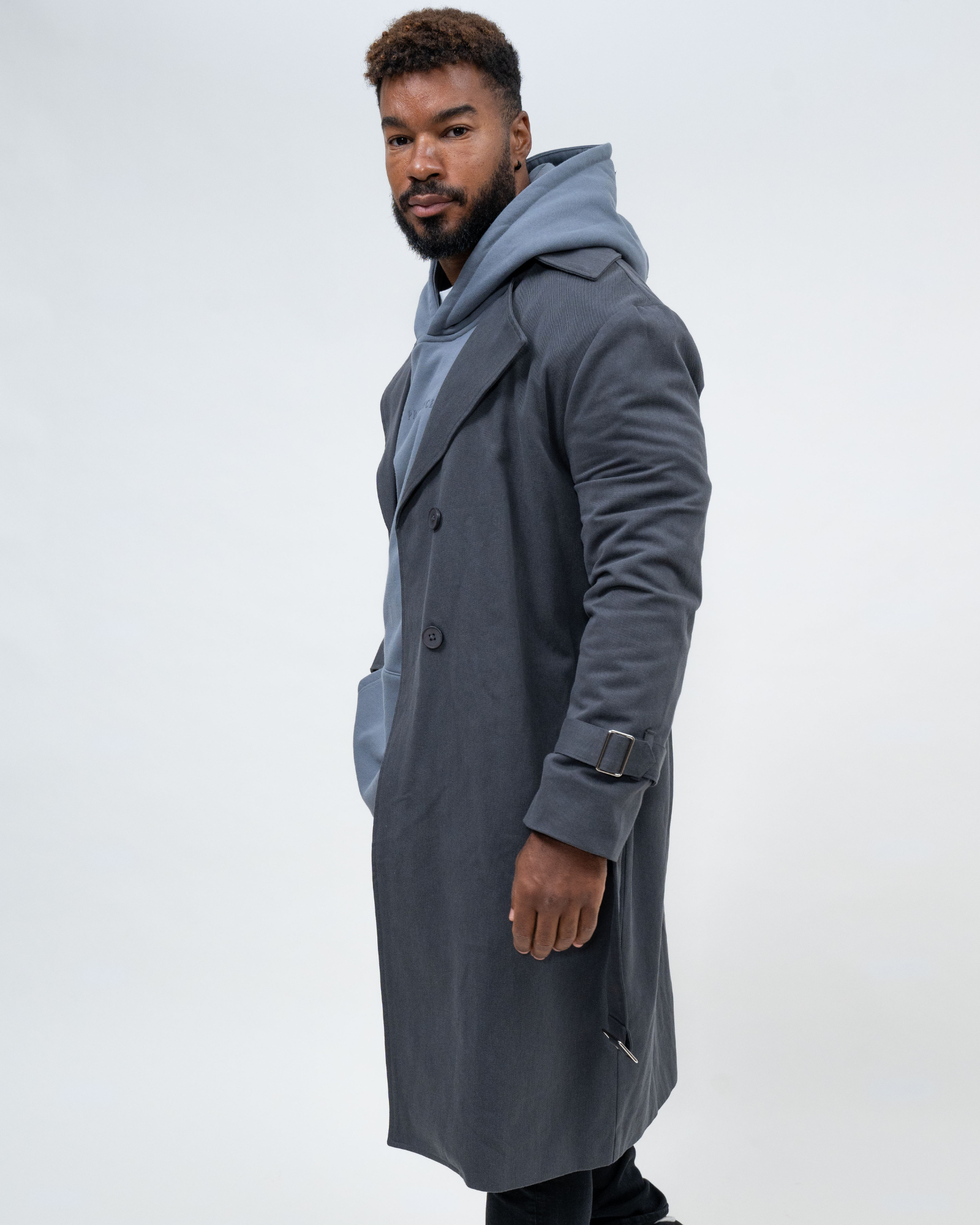 Grey hooded trench coat outlet