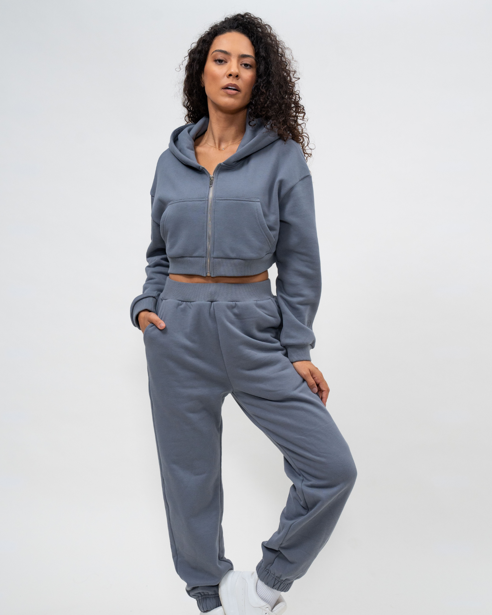 Womens Heavy Fleece Crop Zip-Through