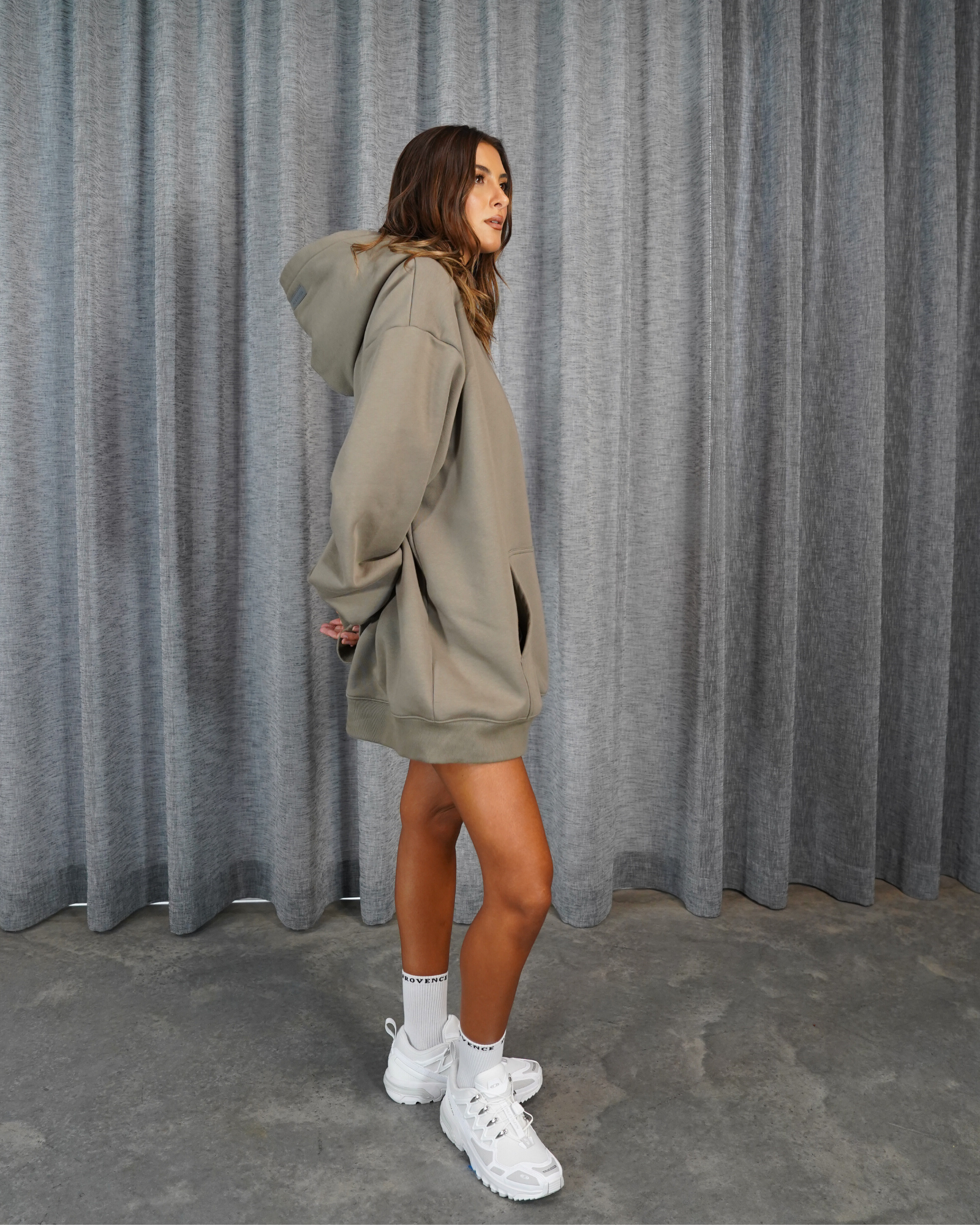 Womens Khaki Heavy Fleece Hoodie