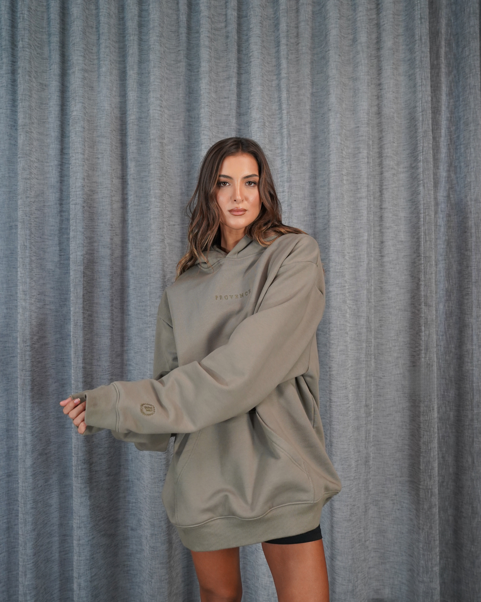 Womens Khaki Heavy Fleece Hoodie