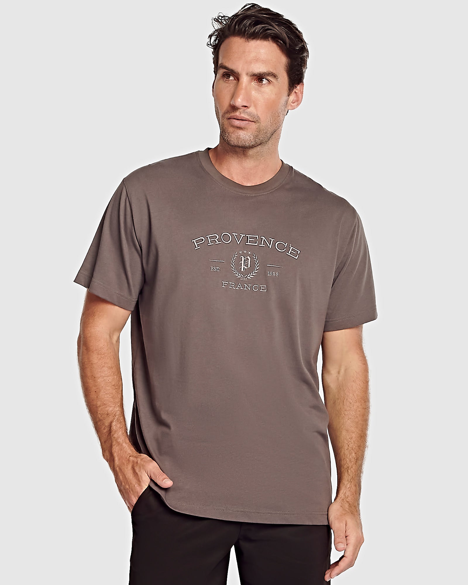 Mens Grey Embroidery T-Shirt