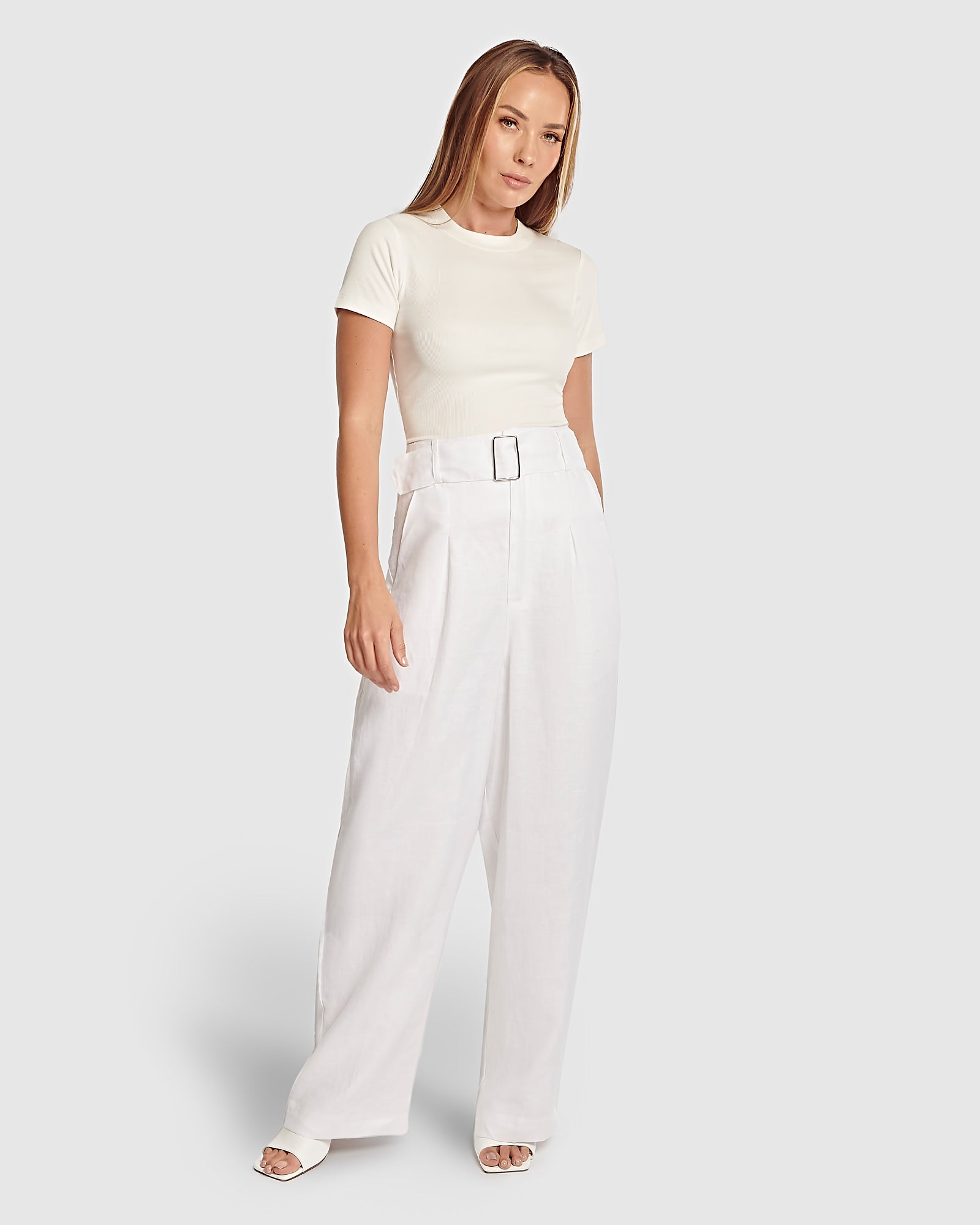 Womens Linen Belted Pant