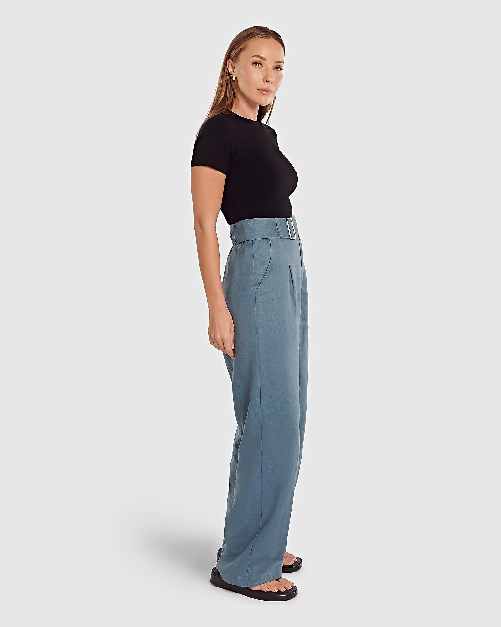 Womens Linen Belted Pant